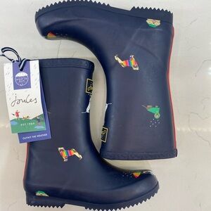 Joules Junior Wellies - Navy Rainbow Dog Rainboots - Sz 12C Girls Mid Height